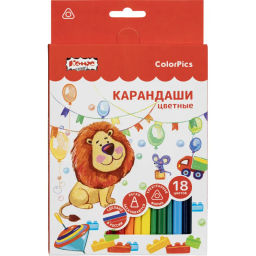 Карандаши цветные 18 цветов Комус Класс ColorPics, трехгранные  фото 2