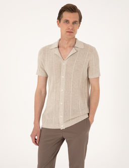 Bej Slim Fit K_sa Kollu D__meli Triko H_rka