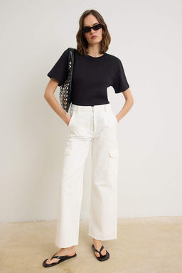 Ekru Cep Detayl? Yuksek Bel Wide Leg Jeans TWOSS26JE00313