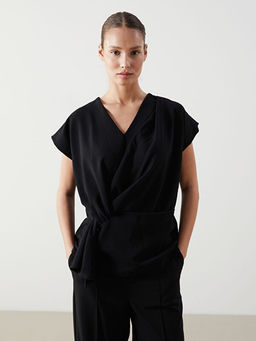 Kruvaze Yaka Krep Kad?n Bluz