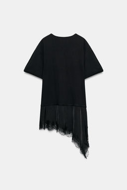 CAMISETA COMBINADA ENCAJE CUELLO PANADERO / Negro