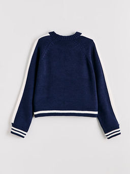 Bisiklet Yaka New York Desenli K?z ?ocuk Triko Kazak