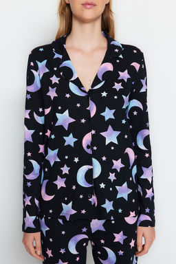 Trendyolmilla Siyah %100 Pamuklu Galaksi Desenli Gomlek-Pantolon Pijama Tak?m? THMAW24PT00109 фото 5