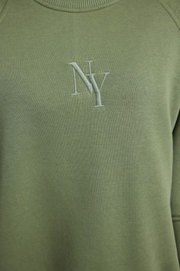 Haki Bisiklet Yaka Regular Fit Nak?sl? Kal?n Ici Polarl? Orme Sweatshirt TWOAW24SW00199