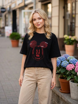 K13526 Футболка OVER SIZE (хлопок) ЧЕРНЫЙ