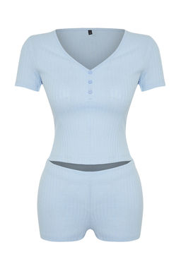 Trendyolmilla Bordo Dugme Detayl? Fitilli Sortlu Orme Pijama Tak?m? THMSS24PT00097 фото 8