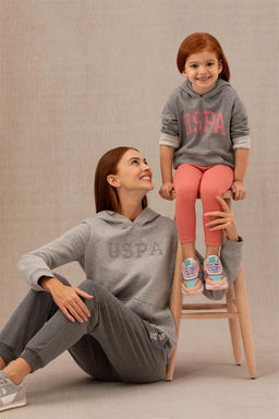 U. S. Polo Assn Серый меланжевый базовый свитшот с капюшоном для девочек - U.s. polo assn фото 4