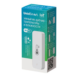 USN-A500 TS/WF WHITE Умный ИК-датчик температуры и влажности Wi-Fi+Bluetooth, на батарейках AAA*2 (н/к). 12м. Накладной. Белый. Голосовое управление+приложение UnielSmart. TM Uniel