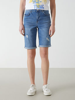 Normal Bel Bermuda Fit Kad?n Jean ?ort