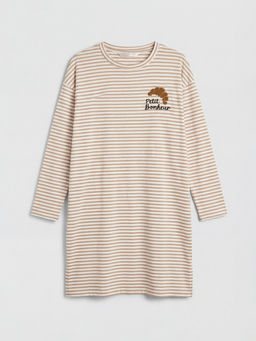 Bisiklet Yaka ?izgili Kad?n Gecelik