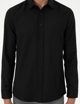 Siyah Oxford Slim Fit Uzun Kollu G_mlek
