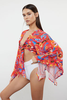 Cicek Desenli Crop Dokuma Baglamal? Plaj Bluz TBESS24BZ00012 - Trendyolmilla фото 2
