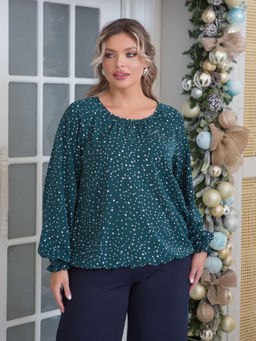 Блузка 1464 зеленый в горошек