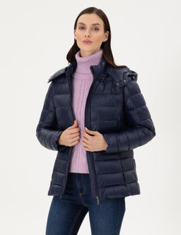 Lacivert Kap__onlu Kapitone Mont