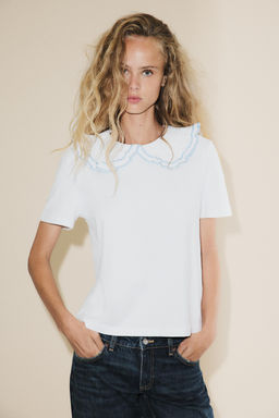T-SHIRT WITH PETER PAN COLLAR - Zara фото 2