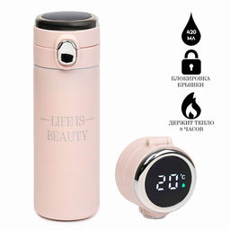 Термос, 420 мл, Life is beauty, сохраняет тепло 8 ч, с термометром