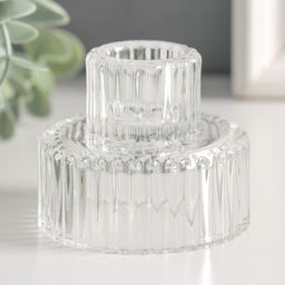 Цена за 2 шт. Стеклянный подсвечник «Торт», двухсторонний, прозрачный, d=2 и 5 см; 6.2×6.2×5 см