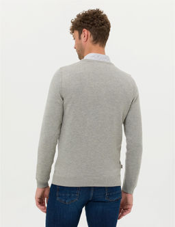 A__k Gri Melanj Slim Fit V Yaka Basic Triko Kazak - Pierre cardin фото 5