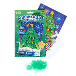 Цена за 2 шт. Аппликация перьями и стразами для детей на новый год «Ёлочка», набор для творчества
