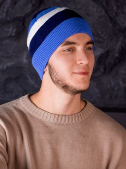 Шапка вязаная в полоску с отворотом, бежевый и оранжевый - Русбубон фото 11