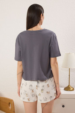 Trendyolmilla Antrasit Pamuklu Kopek Bask?l? Sortlu Orme Pijama Tak?m? THMSS25PT00394  фото 4