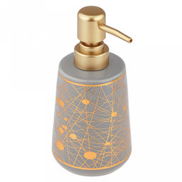 Набор для ванной "Золотые нити" 4 предмета: дозатор для мыла 360мл, д6,4см, h12,3см, основание д7,8см; мыльница 12х8х2,6см; стакан для зубных щеток с разделителем 350мл, д6,6см, h11см, основание д8см, стакан 350мл, д6,6см, h10,3см, основание д8см; фу