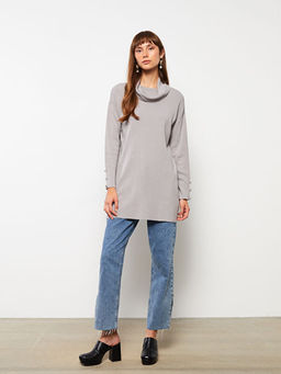 D?k?ml? Yaka D?z Uzun Kollu Triko Kad?n Tunik