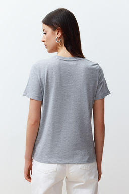 Gri Melanj Nak?sl? Regular/Normal Kal?p Orme T-Shirt TWOSS24TS00160