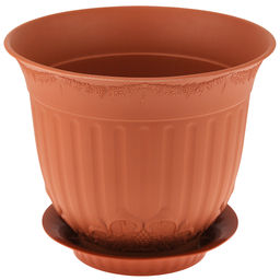 Терракот Горшок для цветов пластмассовый 11л, с поддоном, д29см, h30см, резной орнамент, морозостойкий полипропилен, т.м. NECO (Россия)