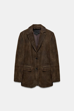 BLAZER PIEL ANTE 100% ZW COLLECTION LIMITED EDITION / Marr?n - Zara фото 3