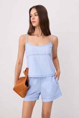A__k Mavi Ask_l_ Crop Denim Bluz TWOSS26BZ00831