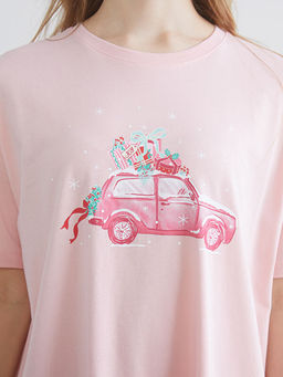 Bisiklet Yaka Bask?l? Kad?n Gecelik