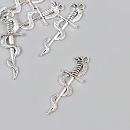 Цена за 8 шт. Декор для творчества металл "Змея на мече" серебро 3,7х1,2 см