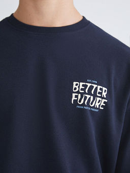 Bisiklet Yaka Bask?l? Erkek Sweatshirt