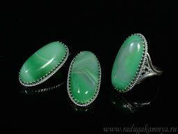 Кольцо Серьги с агатом тонированным, цв.зеленый размер 19