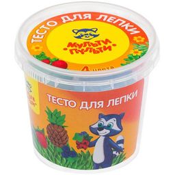 Тесто для лепки Мульти-Пульти 4цв. по 60гр. "Енот на каникулах" (ТЛ_12206) в пласт. стакане