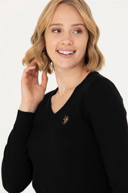 Женский черный базовый свитер с v-образным вырезом Неожиданная скидка в корзине - U.s. polo assn фото 2