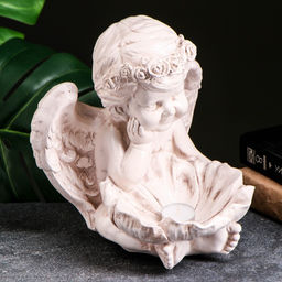 Фигура-подсвечник гипс Ангел с кувшинкой, 23?23?27 см, состаренный