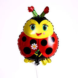 Цена за 4 шт. Воздушный шар фольгированный 13" «Божья коровка с цветком», фигура, для палочки