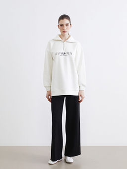 Mickey Mouse Bask?l? Kad?n Kal?n Sweatshirt Tunik