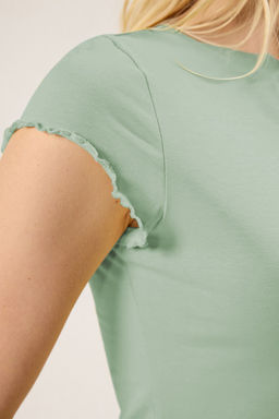 TRENDYOLMILLA Sar? Fitted/Vucuda Oturan Crop/K?sa Standart Kol Orme T-Shirt TWOSS25TS00007 фото 4