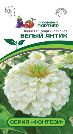 Цинния георгиновидная Фэнтези Белый Антик