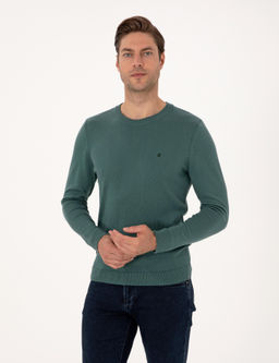 Ye_il Slim Fit Bisiklet Yaka Basic Triko Kazak