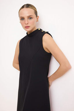 Siyah Duz Dugme Detayl? Mini Dokuma Elbise TWOSS26EL00300