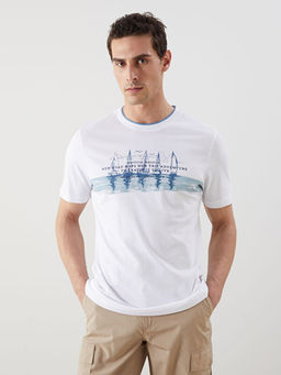 Bisiklet Yaka K?sa Kollu Bask?l? Penye Erkek Ti??rt