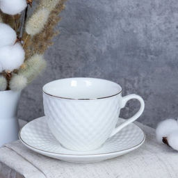 Чайный набор 12 предметов 220 мл / TC69M-12M 230 /уп 8/ Плетенка костяной фарфор, металл подст - ГалеонТрейд фото 5