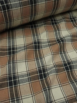 Фуле Клетка цв.карамельно-коричневый/бежевый/черный, ш.1.45м, хлопок-95%, п/э-5%, 150гр/м.кв