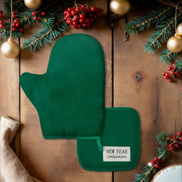 Набор кухонный «Этель» New year collection цвет зелёный, варежка 18×29 см, прихватка 19×19 см,100% хлопок
