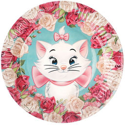 Цена за 10 шт. Тарелка одноразовая бумажная "С Днем Рождения!", 18 см, Коты Аристократы