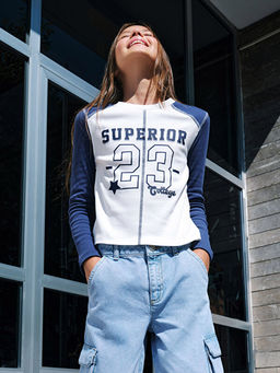 Bisiklet Yaka Bask?l? Uzun Kollu K?z ?ocuk Ti??rt - Waikiki фото 3